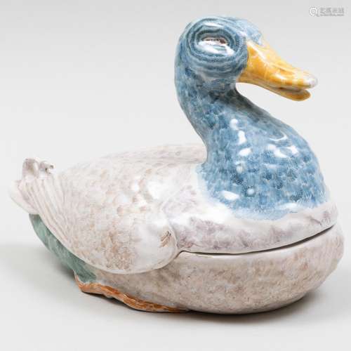 Continental Faience Duck Form Tureen and Cover