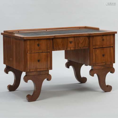 Austrian Biedermeier Walnut and Leather Desk