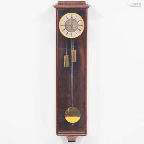 Austrian Neoclassical inlaid Mahogany and Brass Wall Clock