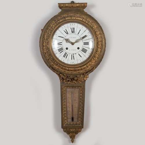 Napoleon III Gilt-Bronze Clock with Barometer, Signed Colard...