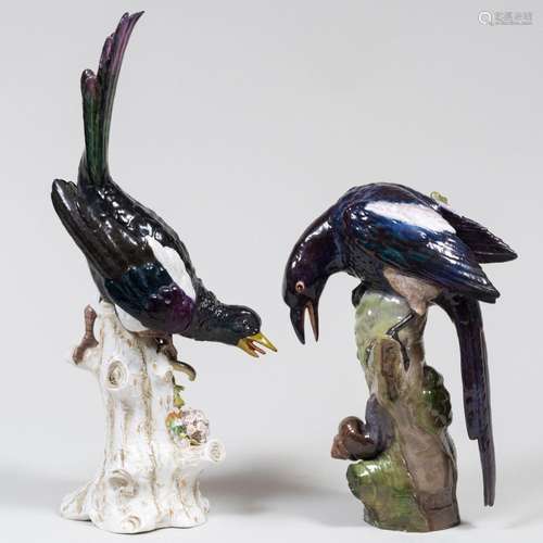 Two Similar German Porcelain Figures of Magpies