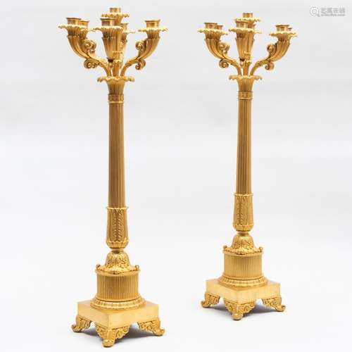 Pair of Charles X Ormolu Seven-Light Candelabra, Possibly Wi...