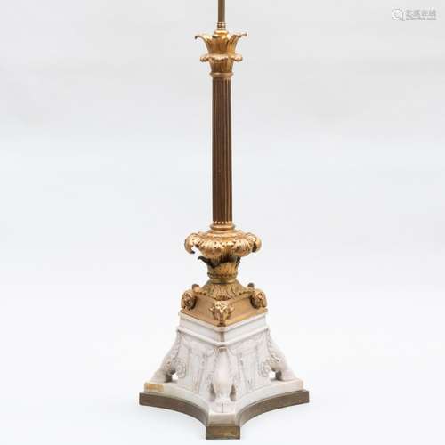 Italian Gilt-Bronze and Marble Columnar Lamp