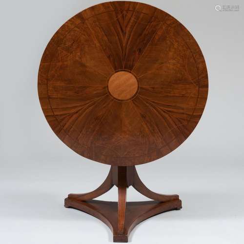 German Neoclassical Inlaid Walnut Tilt-Top Center Table