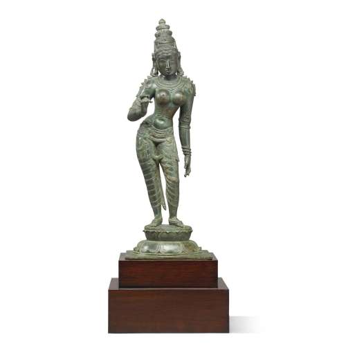 A superbly cast large copper alloy figure of Parvati, Vijaya...