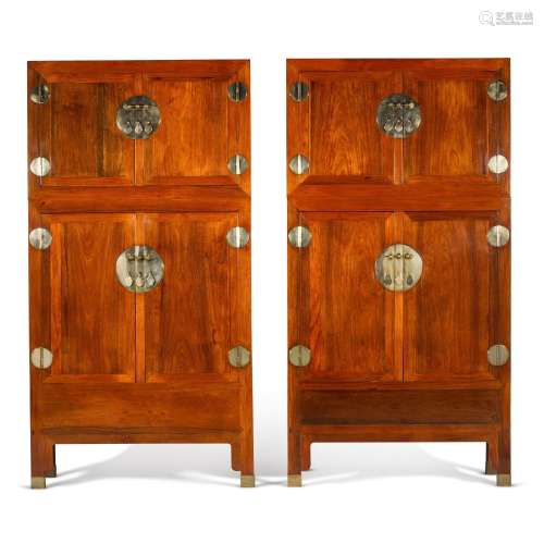 An impressive pair of large huanghuali and camphor wood comp...