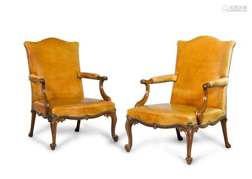 A pair of late George II carved mahogany armchairs, circa 17...