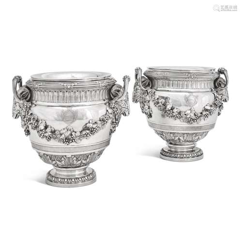 A highly important pair of French silver wine coolers, Rober...