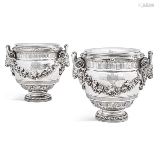 A pair of George III silver wine coolers, Parker & Wakel...