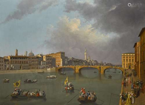 Florence, a view of the Arno with the Ponte Santa Trinità