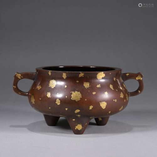 A gold spotted double-eared copper censer
