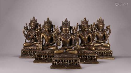 5 silver-inlaid  copper buddha statues