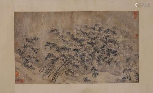 A Chinese ink bamboo silk scroll painting, Nizan mark
