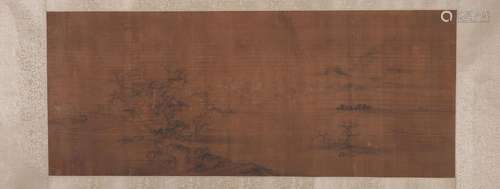 A Chinese ink wash landscape silk scroll painting, Unknown m...