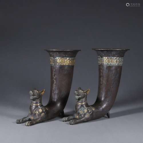 A pair of gilding silver beast shaped cups