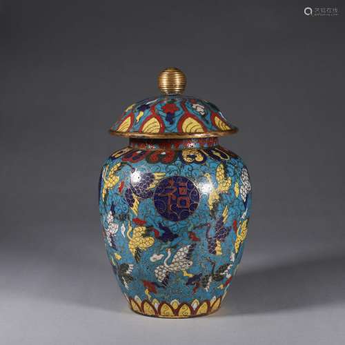 A crane patterned cloisonne covered jar