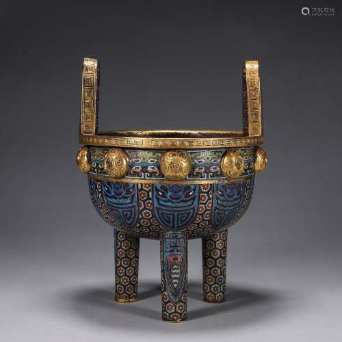 A cloisonne double-eared censer