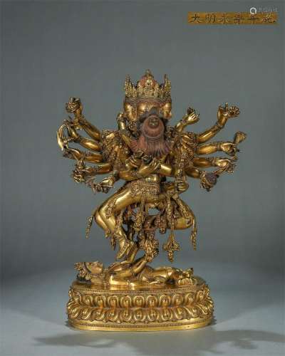 A copper Cakrasamvara statue