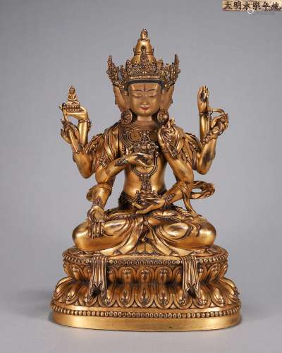 A copper eight-armed usnisa vijaya statue