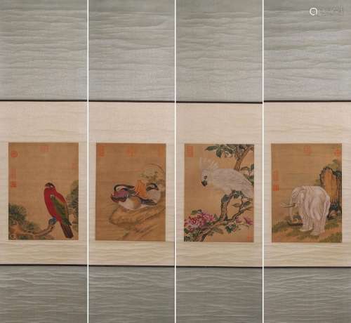 4 Chinese silk scrolls, Unknown mark