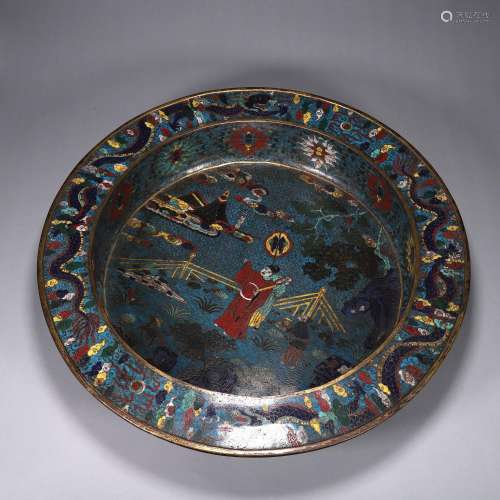 A dragon and figure patterned cloisonne basin