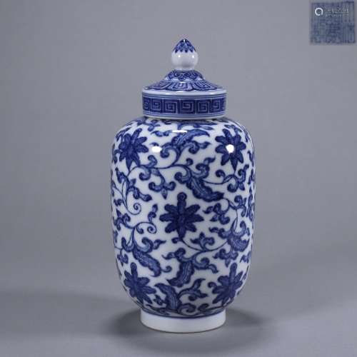 A blue and white interlocking flower porcelain lantern shape...