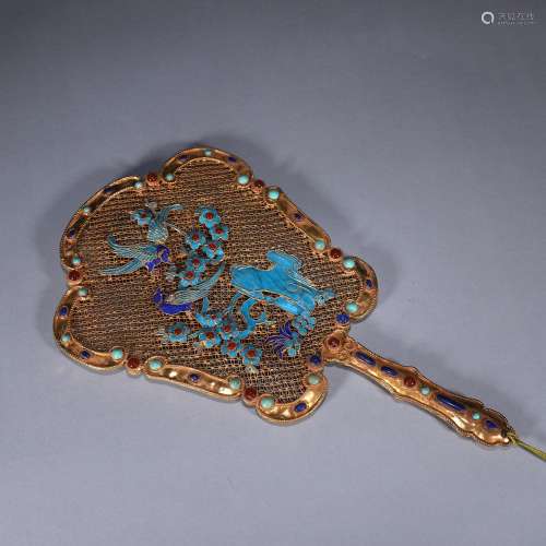 A gilding silver tian-tsui magpie and plum blossom fan