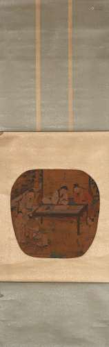 A Chinese figure silk scroll painting, Unknown mark