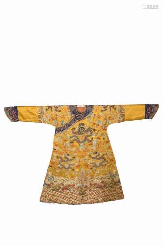 A yellow ground dragon embroidered cloud brocade robe, Qianl...