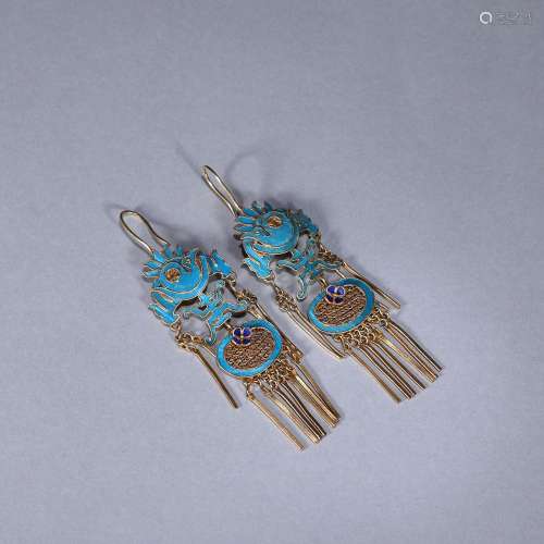 A pair of gilding silver tian-tsui phoenix bird earrings