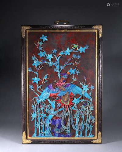 A gilding silver tian-tsui phoenix bird hanging screen