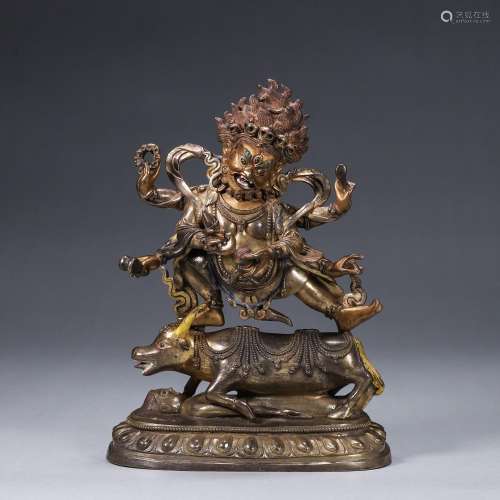 A gilding copper Mahakala buddha statue
