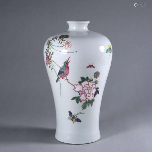 A famille rose bird and flower porcelain meiping