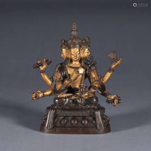 A gilding copper Manjusri bodhisattva statue
