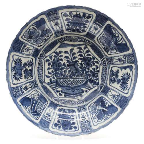 A very large blue and white kraak porcelain charger