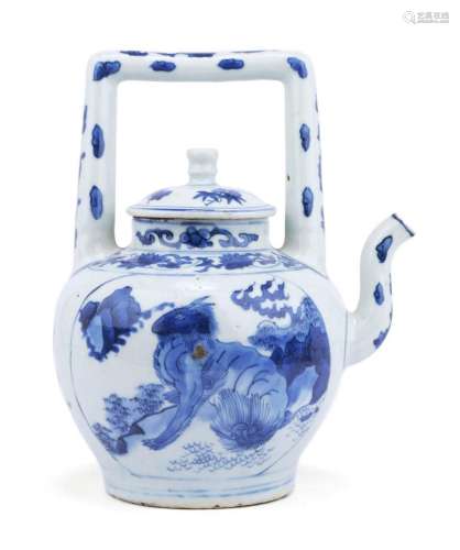A large Transitional blue and white wine ewer