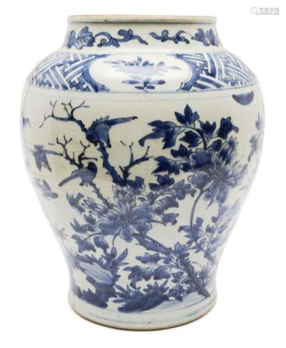 A large blue and white vase