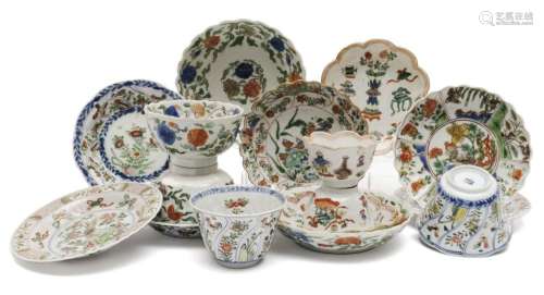 A group of famille verte cups and saucers