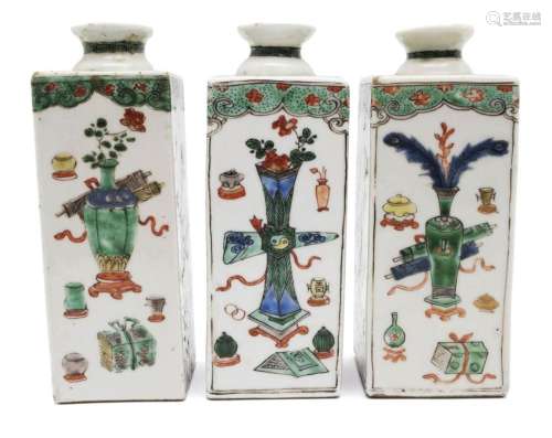Three famille verte square vases