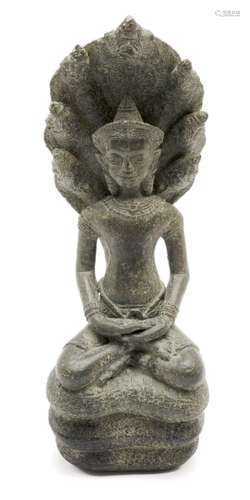 A Khmer bronze Buddha Muchalinda