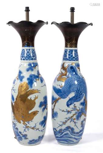 Two very large Japanese porcelain vases (as lamps)