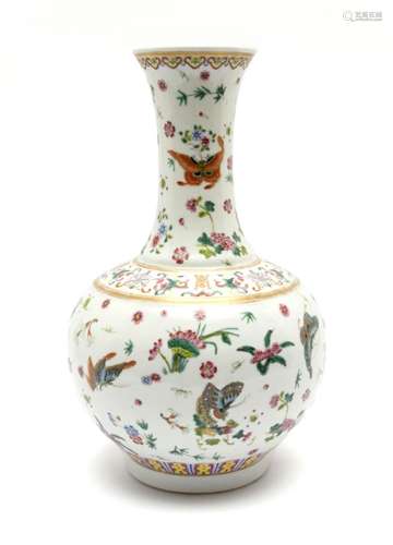 A large famille rose 'hundred butterflies' vase