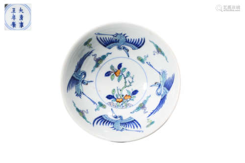 Doucai crane longevity bowl, yongzheng mark