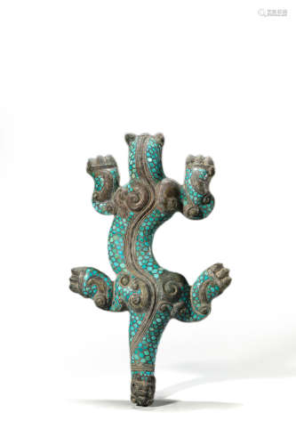 Bronze turquoise-inlay fitting
