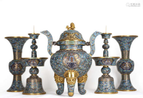 A set of bronze cloisonne enamel ceremonial vessels 