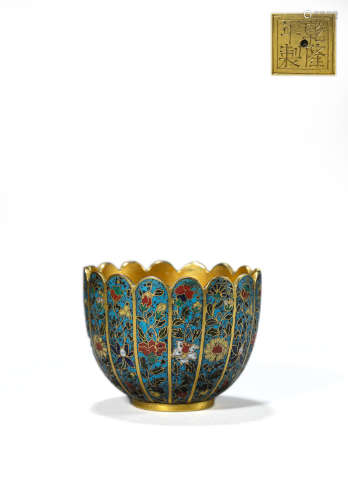 Cloisonne Enamel Floral Bowl, Qianlong Mark