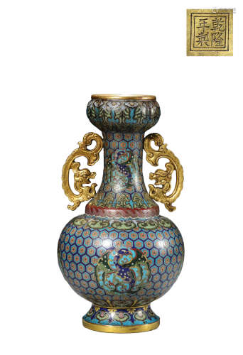 Cloisonne Enamel Chilong Vase, Qianlong Mark