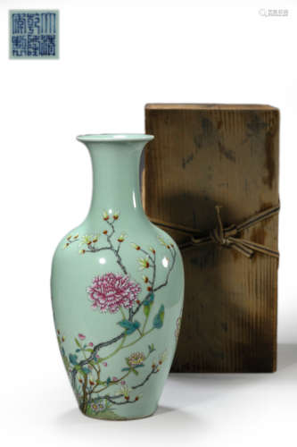 Celadon Glaze Floral Vase, Qianlong Mark