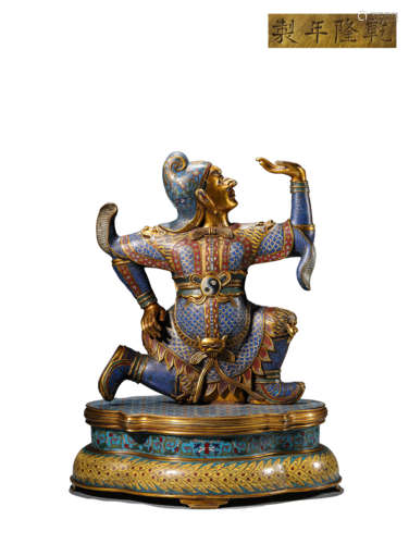 Cloisonne Enamel Figure Statue, Qianlong Mark