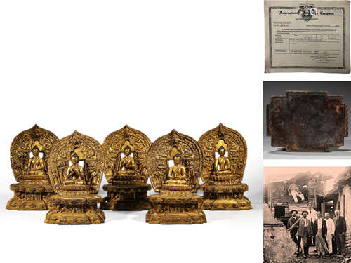 Set of Five Gilt-Bronze Statues of Buddha